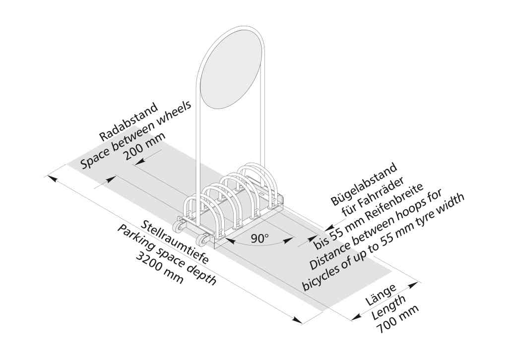 Werbefahrradständer RW 5000 mit runder Werbefläche - Zeichnung Werbefahrradständer RW 5000 mit runder Werbefläche